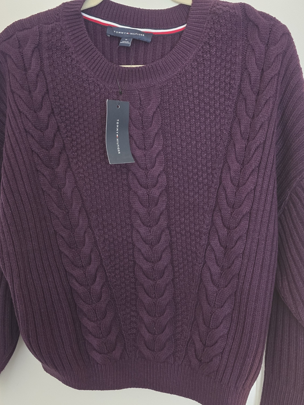 Tommy Hilfiger Women's Cable Knit Crew Sweater - Plum